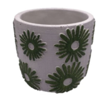 Daisy Style Olive Ceramic Plant Pot | 11cm